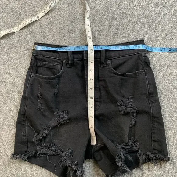 Good American Shorts Women 00 Black Denim Bombshell Distressed Button Fly Pocket - Picture 5 of 11